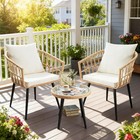 3 Piece Patio Bistro Set Outdoor Wicker Furniture With Comfortable Cushions