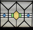 Pretty Geometric English Leaded Stained Glass Window Unframed W Hooks 18 x 17 