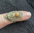 Antique Art Nouveau Sterling Silver Abalone Blister Pearl Ring Patina Size 7