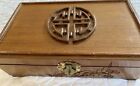 Vtg  Chinese Carved Wood Jewelry Box Red Velvet Lining Mirror