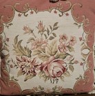 Vintage French Rose Aubusson Needlepoint Tapestry Pillow Tassel Trim 21 x21 