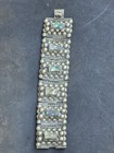Vintage Abalone Alpaca Sterling Wide Panel Hinged Mexico Women s Bracelet 