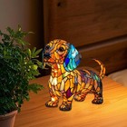   vintage Stained Glass Dog Led Table Lamp Handmade Resin Bedside Night Light  