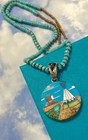 Big Navajo Signed Sterling Silver Indian Tepee Turquoise Lake Pendant Necklace