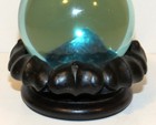 Vintage Crystal Ball In Wooden Base 3 25  - Neat Fantasy Prop  Light Green Glass