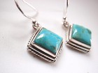 Turquoise Square 925 Sterling Silver Dangle Earrings With Accented Rope Edges