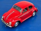 Vintage Taiyo Tin Japan Red Volkswagen Beetle Toy Battery Op Bump Go W box Nice