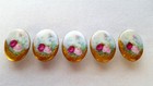 5 Antique Hand Painted Porcelain Roses Floral Stud Buttons  Raised Gilding