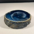 Natural Blue Agate Geode Trinket Dish     Polished Crystal Jewelry Bowl  Catchall