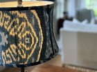 Jamie Young Lamp Shade Blue White Ikat Linen With Silk Interior - Two Available