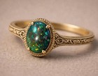 Black Opal Ring Vintage Gold Tone Oval Opal Engagement Promise Ring Women