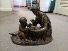 Schoenewerk Rare Antique French Bronze Sculpture Woman Child Birds Onyx Marble 