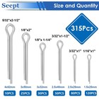 Seept 315pcs Cotter Pins Assortment Kit Zinc Plated Cotter Pins Steel Split P   