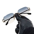 Vintage Rimless Gray And Tan Gradient Tint Gold Frame Hip Hop Fashion Sunglasses
