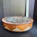 Vintage Etched Copper Trinket Box Verdigris Patina Floral Footed Keepsake 8in