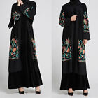 Women Muslim Maxi Dress Kaftan Open Cardigan Embroidery Islamic Long Robes Dubai
