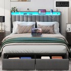 Full Queen Metal Bed Frame With Storage Drawers   Upholstered Storage Headboard