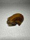 Frog Hand Carved Figurine In Stone Shades Of Brown  White And Tan