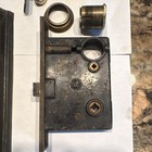 Chantrell Tool Co  Antique Door Hardware Lock With 2 White Knobs And Brass Plate