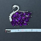 Nwot Purple Rhinestone Swan Brooch Lapel Pin Bird Silver Toned Glass Stones