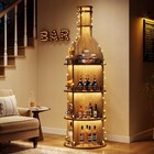 75  Tall Wine Rack With Storage Shelves  Industrial Round Wine Cabinet Freestand