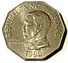 1990 Philippines 10-sided Coin 2 Piso Coconut Palm Tree Asia