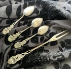 Vintage German 800 Sterling Silver Rose Pattern Demitasse Spoons Pickle Fork