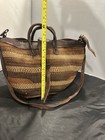Vtg  Market Tote Bag Woven Bucket Basket Leather Jute Purse