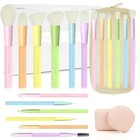 18 Pcs Colorful Makeup Brush Set With Sponges   Travel Bag - Foundation  Blush 