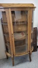 Antique Tiger Oak Curved Glass China Cabinet W Original Key 1920s