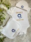 Chelsea Fc Fan Cute New Born Gift Set With Baby Grow  Bib    Beanie Hat  
