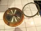 Vtg Ship s Porthole Wall Quartz 9 5  Clock Oak   Brass Maritime Nautical Works  