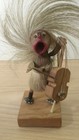 Vintage Handmade Wooden Native Islander Playing String Instrument Figure