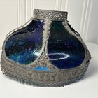 Antique Art Nouveau 6 Panel Blue green Bent Glass Slag Table Lamp Shade Only