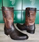 Men s Western Boots Genuine Leather Zip-up Cowboy Square Toe Rodeo Brown Botas