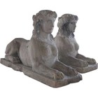 Antique Pair Of French Louis Xvi Limestone Sphinx Garden Statues 18th Century