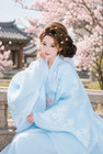 Women s Sky Blue 3d Floral Embroidery Korean Hanbok Jeogori Chima Set