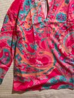 Pink And Teal Floral Paisley Print V-neck Long Sleeve Blouse