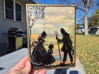 Vintage Pair Victorian Silhouette Prints Convex Reverse Painted Frames 6  X 8 