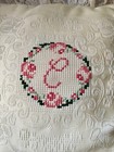 Vintage Nursery Pillow 10 x10  Embroidered  c  Ivory Ruffled Trim White 1 25 