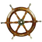 24 Inch Antique Nautical Boat Ship Wooden Steering Wheel Brass Centre Wall Six