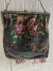 For Repair Large Antique Victorian Rose Floral Micro Bead Metal Frame Purse