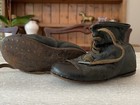 Antique Pair Leather Edwardian Baby Children Shoes Name Dated 1909 Brass Nails