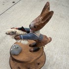 Peggy Herrick Signed Wood Folk Art America Us Rabbit  Spool Caddy Sewing Cushion