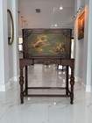 Rare 1920   s Antique Jacobean Chinoiserie Drop-front Secretary Desk   Cabinet