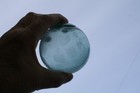 Japanese Glass Fishing Float Light Green 3 1 4   Marked D G Daiichi Glass A318