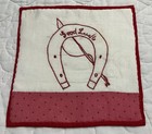 Vintage Antique Quilt Table Topper  Red Work Embroidery  Horseshoe  Hand Sewn