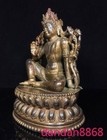 Old Tibet Temple Bronze Gilt Green Tara Kwan-yin Guanyin Goddess Buddha Statue
