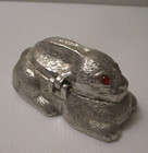 Vintage Arthur Court Bunny Rabbit Aluminum Hinged Trinket Box Red Eyes