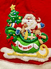 Completed 32  Bucilla Felt Sequined Santa s Sleigh Ho Ho Ho Red Christmas Skirt 